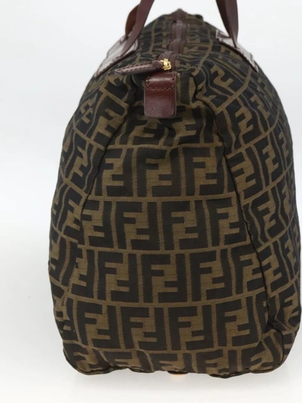 FENDI Zucca Canvas Boston Bag Brown Black Auth bs33227 - Picture 4 of 14